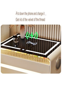 keke Multifunctional Three drawers Bedside Table with LED Lighting, Wireless Charging, Password Lock, Speaker and USB Port  - Image 4