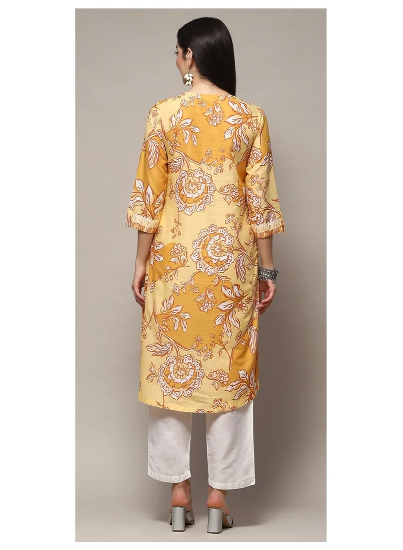 Biba  Yellow Cotton Straight Kurta for Women | Best Price UAE
