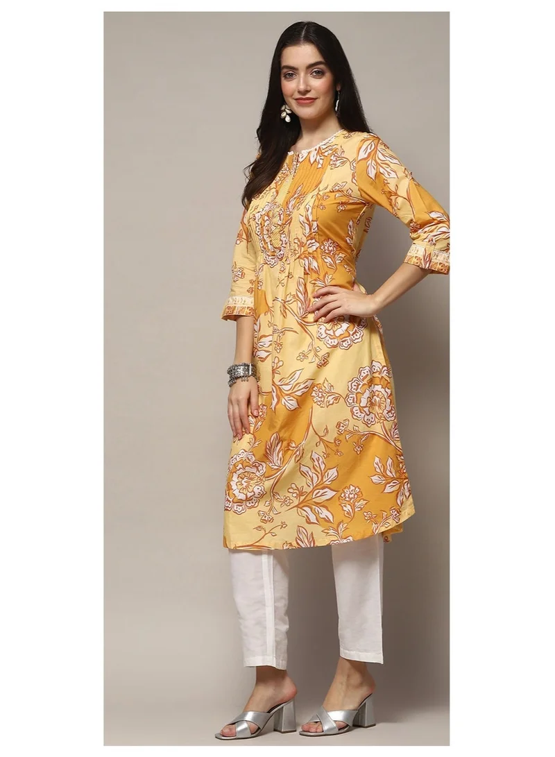 Biba  Yellow Cotton Straight Kurta for Women | Best Price UAE
