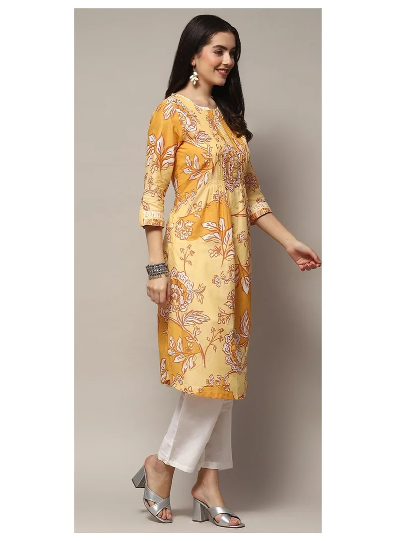 Biba  Yellow Cotton Straight Kurta for Women | Best Price UAE