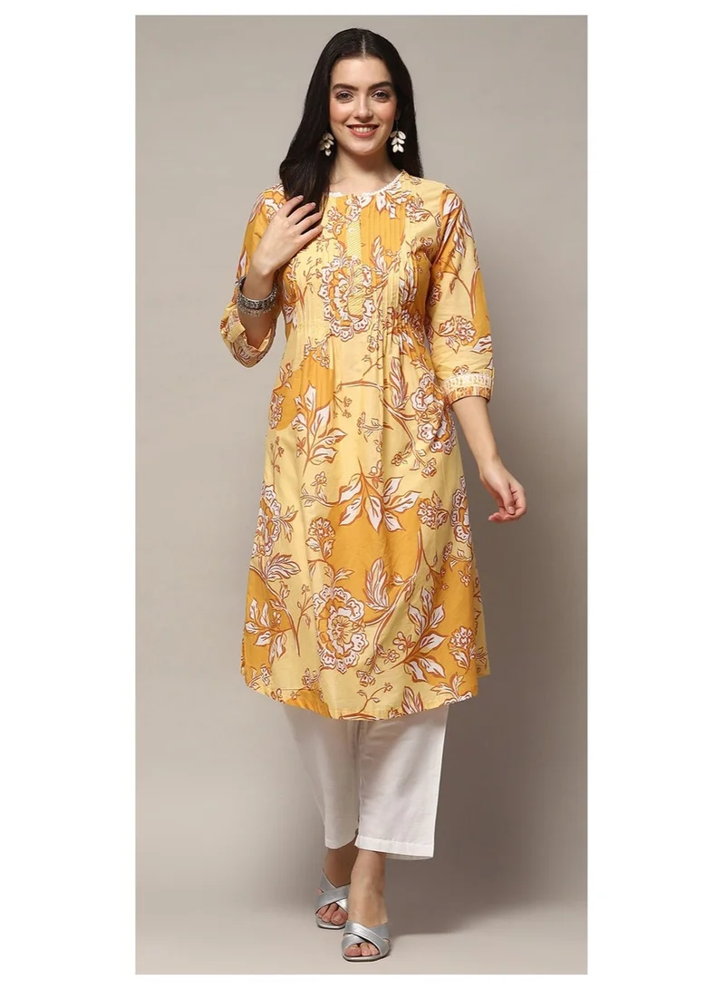 Biba  Yellow Cotton Straight Kurta for Women | Best Price UAE
