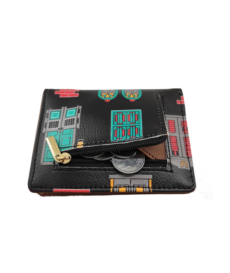 Funk For Hire Black Faux Leather Unisex Mini Card Holder Wallet Bifold Slim Compact Wallet with 6 Card Slots Cash Compartment and Zippered Coin Pouch Casual Stylish - Image 4