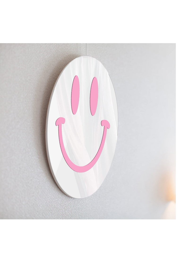 11.8 Inches Acrylic Smiley Face Mirror, Wall-Mounted Smile Face Mirror, Round Room Decor Mirror, Suitable for Living Room Bedroom Dressing Table Bathroom Decor (Pink) - Image 1