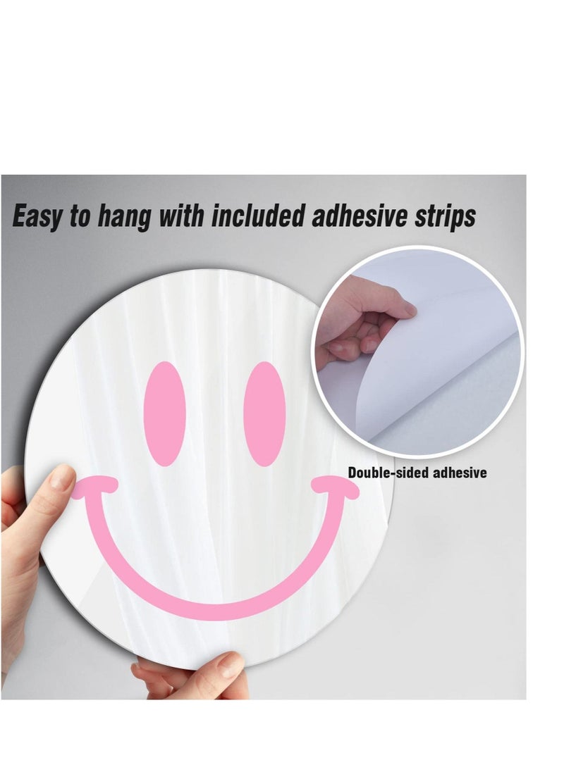 11.8 Inches Acrylic Smiley Face Mirror, Wall-Mounted Smile Face Mirror, Round Room Decor Mirror, Suitable for Living Room Bedroom Dressing Table Bathroom Decor (Pink) - Image 5