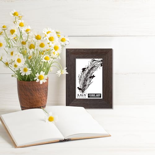 CORE ART 3.5x5 Picture Frame, Handmade Wood Rustic Brown Photo Frame Set of 2, High Definition Semi-tempered Glass Wall or Tabletop Display - Image 4