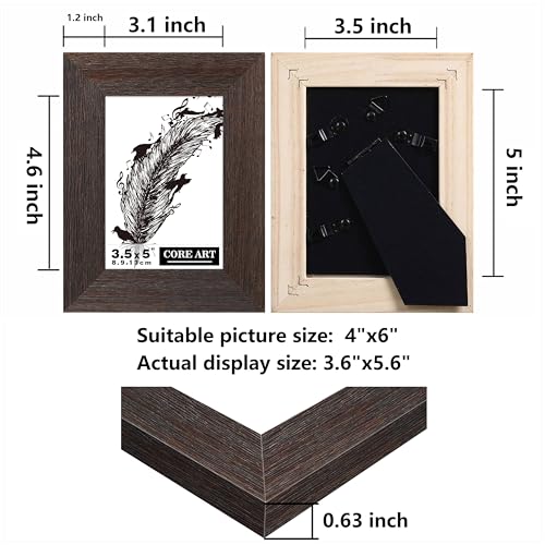 CORE ART 3.5x5 Picture Frame, Handmade Wood Rustic Brown Photo Frame Set of 2, High Definition Semi-tempered Glass Wall or Tabletop Display - Image 2