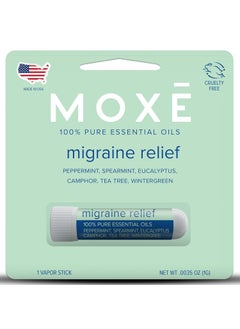 MOXE MOXE Migraine Relief Nasal Inhaler, Essential Oils for Headaches & Tension Relief, Portable Aromatherapy, Easy-to-Use, Pure & Undiluted, Peppermint, Spearmint, Eucalyptus, Tea Tree, USA Made, 1 Pack 