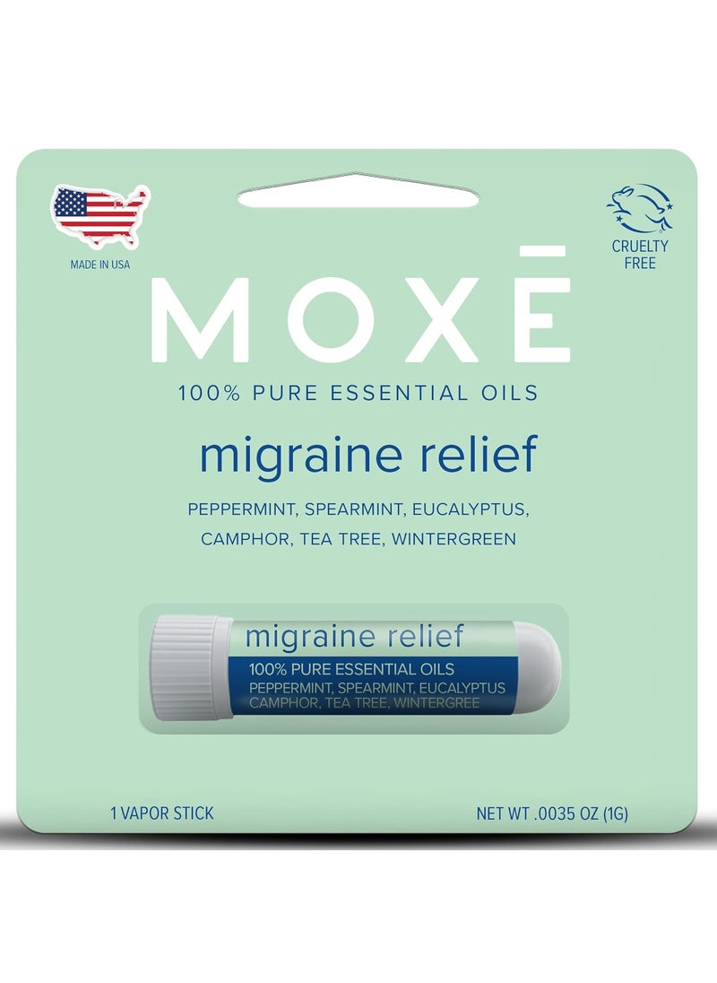 MOXE MOXE Migraine Relief Nasal Inhaler, Essential Oils for Headaches & Tension Relief, Portable Aromatherapy, Easy-to-Use, Pure & Undiluted, Peppermint, Spearmint, Eucalyptus, Tea Tree, USA Made, 1 Pack 