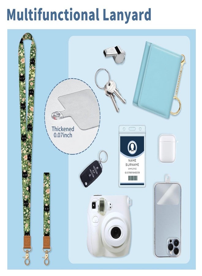Mavellin Lanyard Wallet with Id Badge Holder, Floral Cat RFID Small Keychain Wallet Women Wristlet, Cute Zipper Credit Card Holder Phone Wrist Neck Strap for Key Name Tag, Teacher Student Office Gifts - Image 5