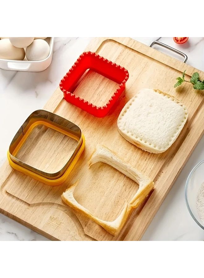 1pc Stainless Steel Sandwich Cutter Sealer Yellow Red Dual Function Lunchbox Baking Tool - Image 4