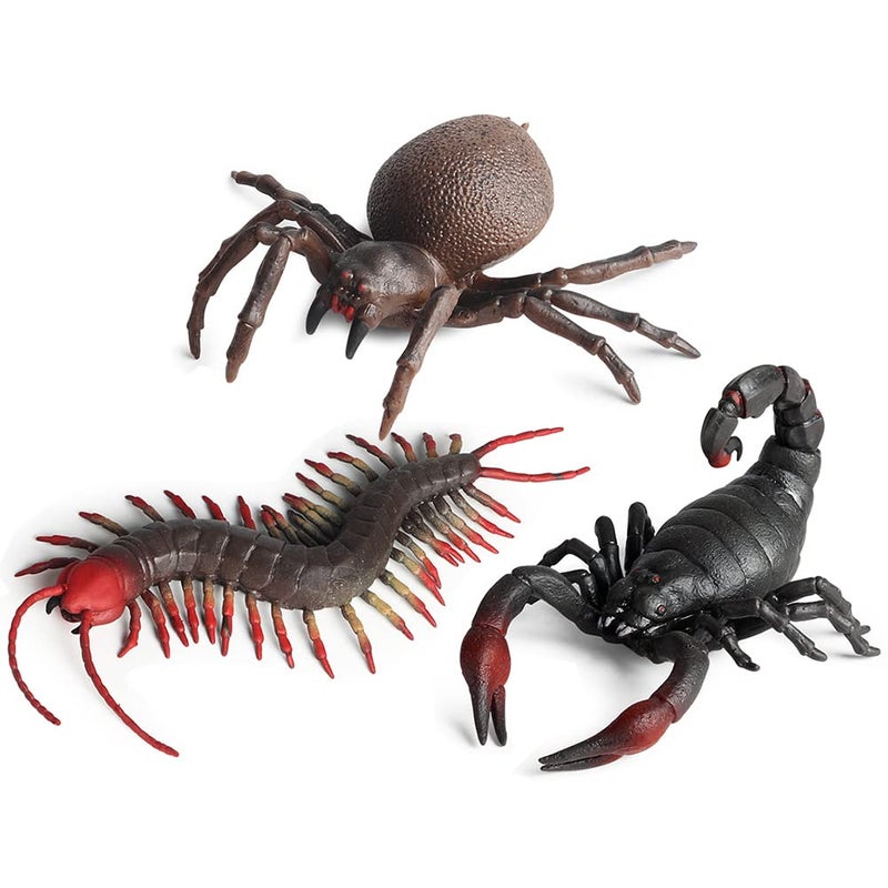 RCOMG 3PCS Rubber Insect Animal TPR Super Stretchy Bug Figures Bath Pool Toy with Spider Scorpion Centipede Party Supplies Squishy Wildlife Model Figurine for Collection Gift DecorationCake Topper - Image 3
