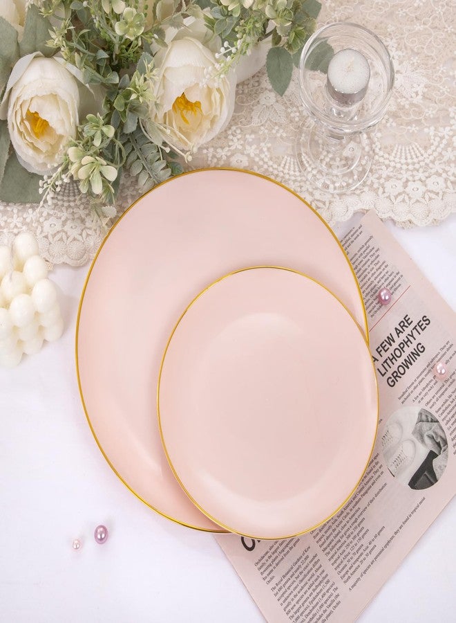 PULOTE 100PCS Pink Plastic Plates - Heavy Duty Pink and Gold Disposable Plates for Party, Wedding & Mother’s Day, Include 50 Dinner Plates and 50 Dessert Plates - Image 4