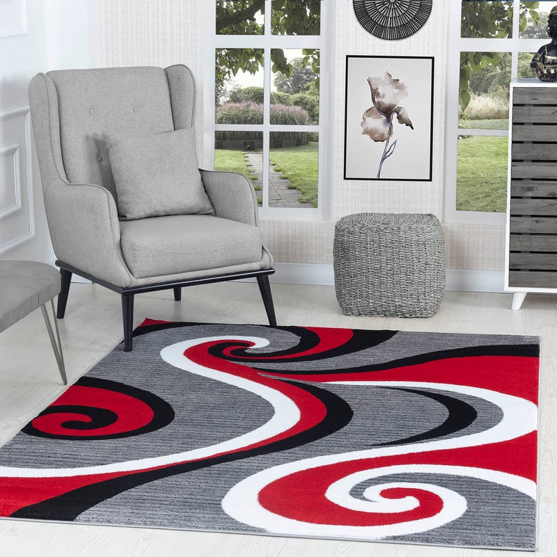 GLORY RUGS Modern Area Rug 5x7 Red Swirls Carpet Bedroom Living Room Contemporary Dining Accent Sevilla Collection 4817 5x7 Red