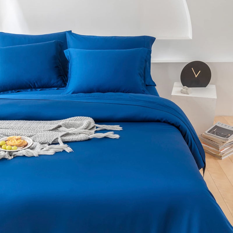 Oasis Fine Linens Island Bamboo Collection  Soft  Hypoallergenic  Cooling  Moisture Wicking for Hot Sleepers QueenNavy