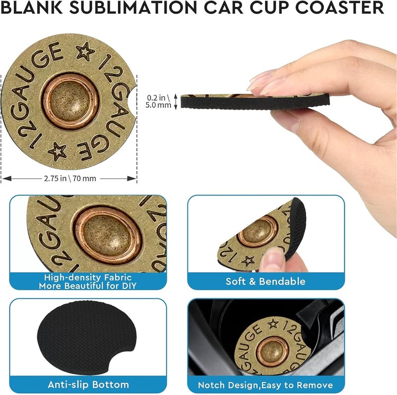 Ldntly Car Coasters for Cup Holders,2 Pack Cool 12 Gauge Bullet Shaped Brass Rubber Car Cup Holder Coasters,2.75" Universal Size Anti Slip Rubber Mat,Automotive Cup Holder Decal Decor for Men,Dad - Image 5