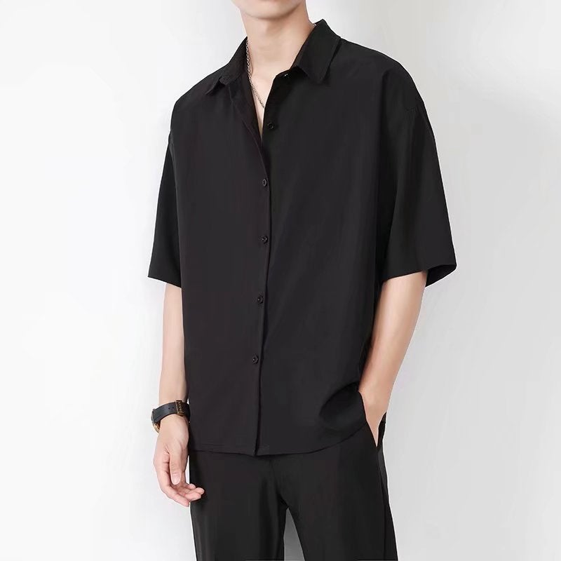 Summer Lightweight White Shirt Men Casual Loose Fit Tie  - Image 4