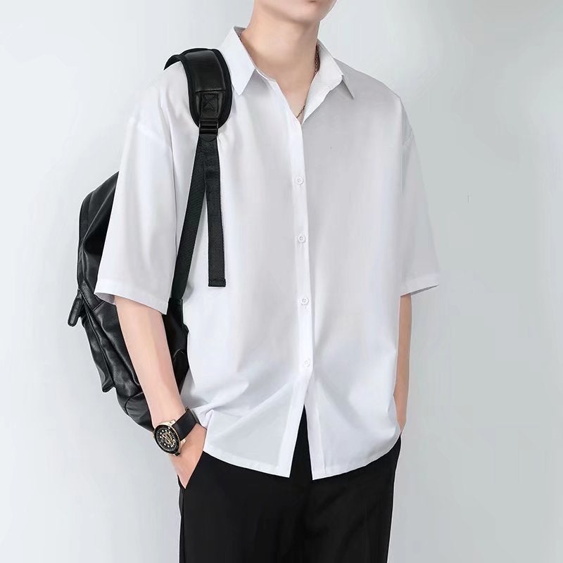 Summer Lightweight White Shirt Men Casual Loose Fit Tie  - Image 3