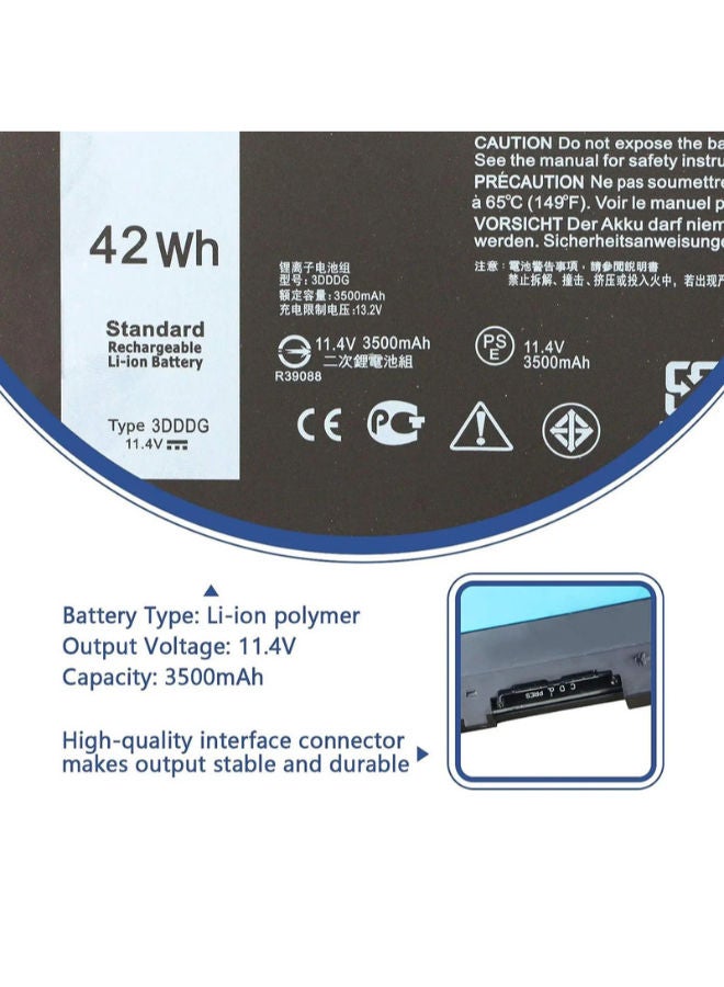 Lap-Tech Replacement Battery for Dell Latitude 5280 / 5480 / 5580 / 5490 / 5290, Dell Precision 3520 / 3530 (Compatible with Part Numbers: 3DDDG, 93FTF, 00JWGP, 03VC9Y) — 11.4V 3500mAh 42Wh Li-ion, Black - Image 4