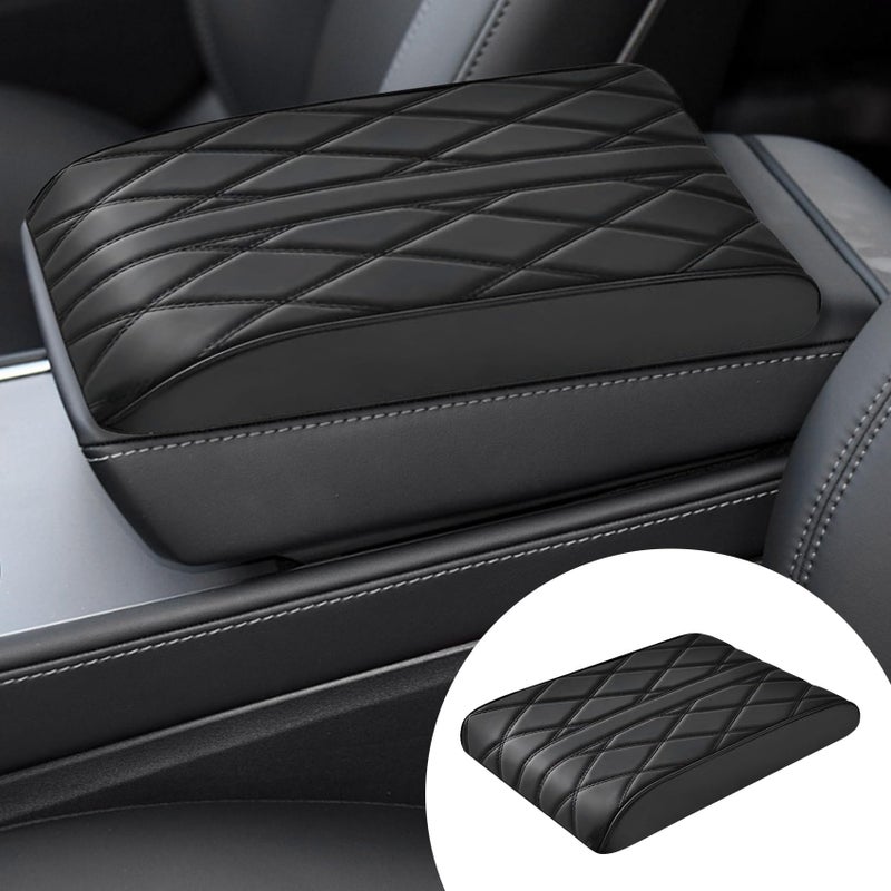 HEVLE Car Center Console Cover PU Leather Armrest Pad Cover Universal Leather Waterproof Armrest Seat Box Cover Protector Comfortable Car Interior Accessories Fits for Most Car SUV Truck Black
