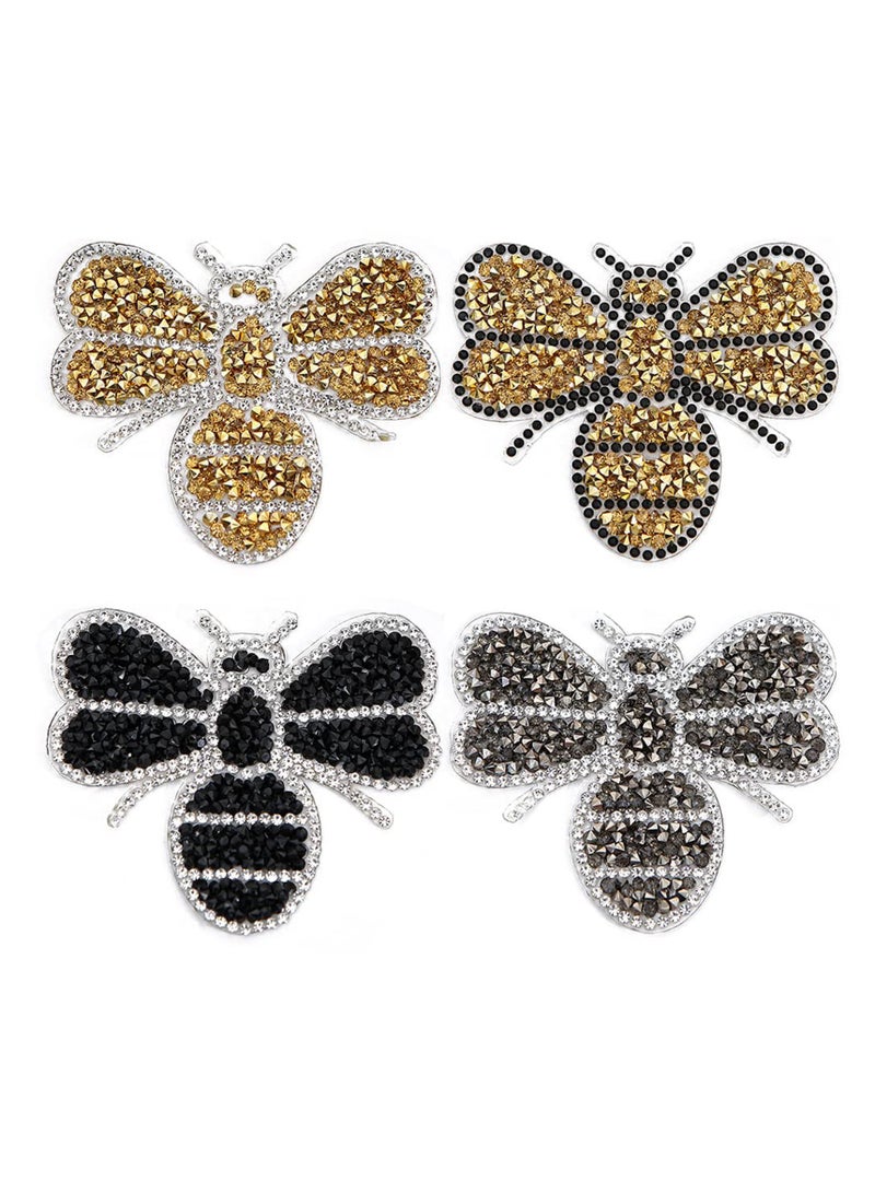 SYOSI Bee Iron/Sew on Patch, 4 Pcs Crystals Bee Patches Sewing Iron on Badge Bag Clothing Fabric Patches Applique Bee Sewing Patches for Clothes Jeans Jackets DIY Crafts - Image 1