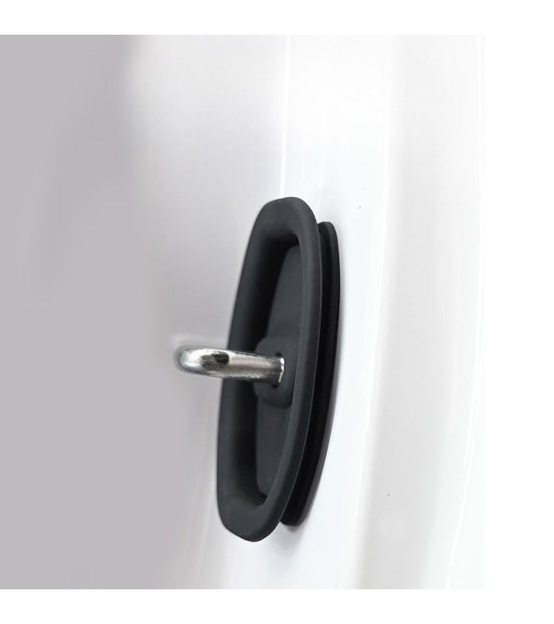 4pcs Silicone Lock Buckle Protective Cover Car Door Lock Shock Absorber Buffer Pad Thickened Anti Collision Sticker Comprehensive Protection Universal Black - Image 2