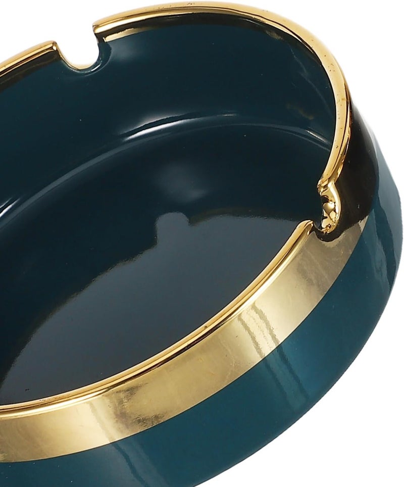 Ceramic Ashtray 2pcs Retro Portable Porcelain round Ash Tray with Gold Edge, Small Decorative Ceramic Container for Home, Office, Patio, and Outdoor Use - Image 3