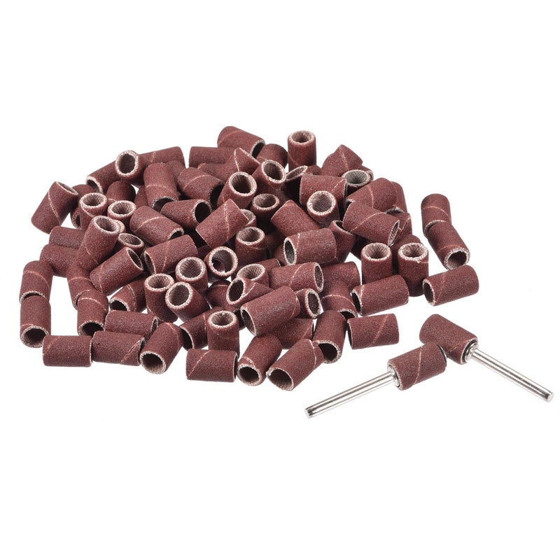 uxcell 100 Pcs 14 Inch Sanding Sleeves Sandpaper Set 240 Grit with 2 Pcs 18 Inch Drum Mandrels for Rotary Tools