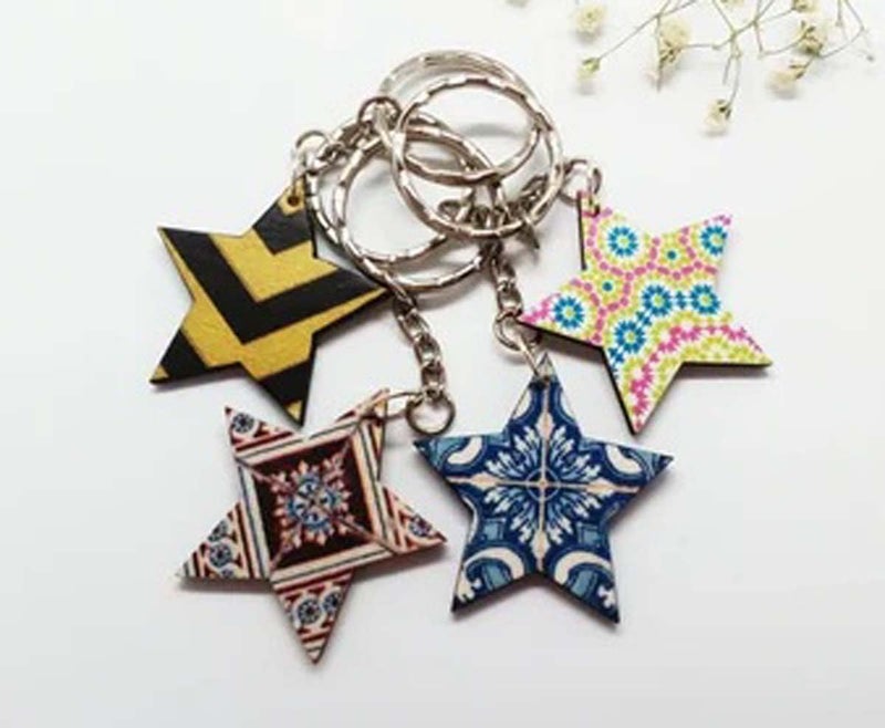 KReating Dot KReating Dot has Set Of 10 Units Each of 2 Inch Buterfly and Star MDF Blank Boards with Nickel Key Ring Chains - Perfect for DIY Craft Projects, Dot Mandala and Paintings (2 Inch R X 3mm Thick | KRB_MDF_09) - Image 5