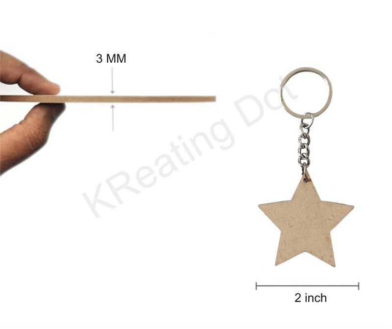 KReating Dot KReating Dot has Set Of 10 Units Each of 2 Inch Buterfly and Star MDF Blank Boards with Nickel Key Ring Chains - Perfect for DIY Craft Projects, Dot Mandala and Paintings (2 Inch R X 3mm Thick | KRB_MDF_09) - Image 3