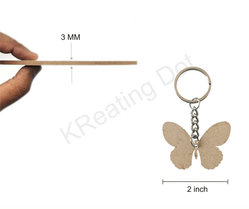 KReating Dot KReating Dot has Set Of 10 Units Each of 2 Inch Buterfly and Star MDF Blank Boards with Nickel Key Ring Chains - Perfect for DIY Craft Projects, Dot Mandala and Paintings (2 Inch R X 3mm Thick | KRB_MDF_09) - Image 2