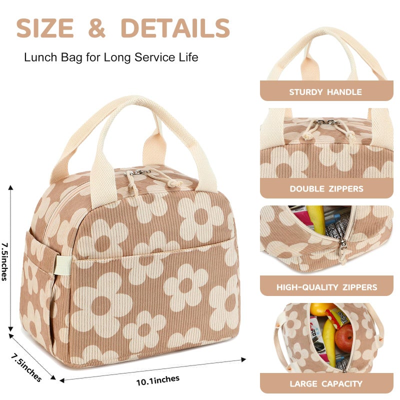 Bluboon Lunch Bag for Women Men Cute Corduroy Lunch Tote Bags Reusable Insulated Lunch Box Large Capacity Reusable Insulated Cooler for Work Picnic or Travel - Image 2