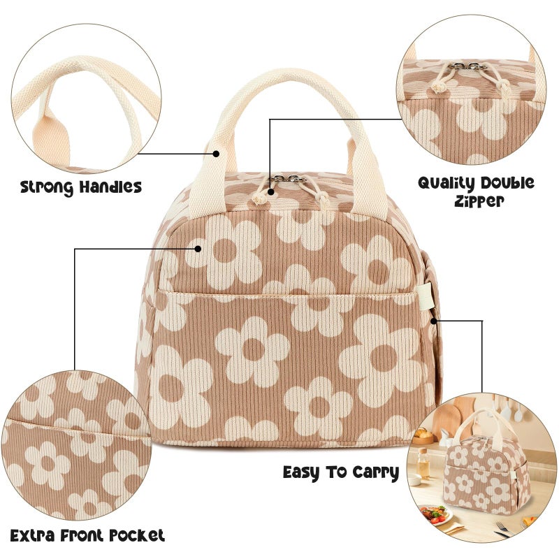 Bluboon Lunch Bag for Women Men Cute Corduroy Lunch Tote Bags Reusable Insulated Lunch Box Large Capacity Reusable Insulated Cooler for Work Picnic or Travel - Image 4