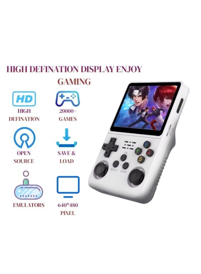 جهاز ألعاب محمول كلاسيكي R36S (سعة 64 جيجابايت، أكثر من 20000 لعبة) - شاشة IPS عالية الدقة 3.5 بوصة، محاكي محمول لأجهزة PSP وPS1 وN64 | جهاز ألعاب فيديو كلاسيكي صغير | عصا تحكم ثلاثية الأبعاد مزدوجة | جهاز ألعاب أبيض - هدية - Image 2