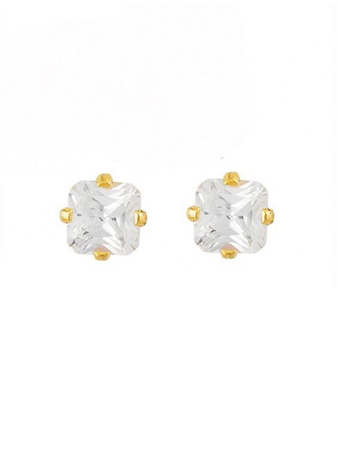 Studex 4*4MM Cubic Zirconia Princess Cut 24K Pure Gold Plated Ear Studs - Image 1