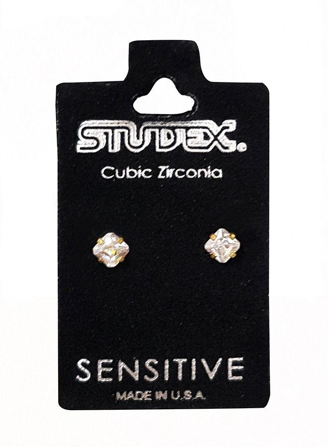Studex 4*4MM Cubic Zirconia Princess Cut 24K Pure Gold Plated Ear Studs - Image 3