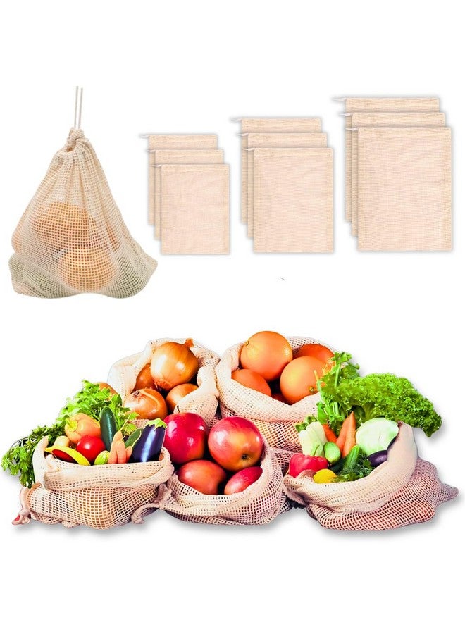 GREENTWISH 100% Cotton Vegetable Bags | Fridge Net Eco-Friendly Natural White Washable Reusable Drawstring Zip for Food Storage | Multipurpose Kitchen Grocery Organizer (Pack of 9) - Image 1