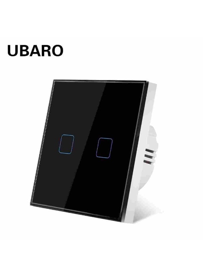 UBARO   2 Gang Touch Wall Switch，86 Type Tempered Glass Touch Light Switch, Single Fire Wire Single Control Square Touch Sensor Wall Switch - Image 1
