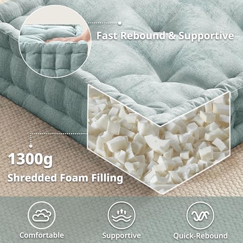 Intelligent Design Large Floor Pillow for Adults Yoga or Meditation Cushion with Handle Floor Cushion for Board Games Lustrous Chenille Tufted Handsewn Scalloped Edge Azza 24 x 24 x 5 Aqua - Image 3