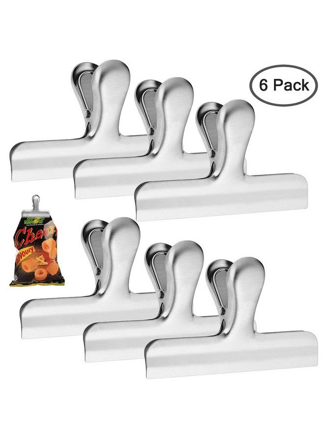 دانزي إكس مجموعة من 6 مشابك أكياس رقائق البطاطس المصنوعة من الفولاذ المقاوم للصدأ، عرض 4.7 بوصة، مقبض ختم ورقي كبير من DanziX لأكياس القهوة والطعام والخبز، للاستخدام في المطبخ والمنزل والمكتب - فضي - Image 2