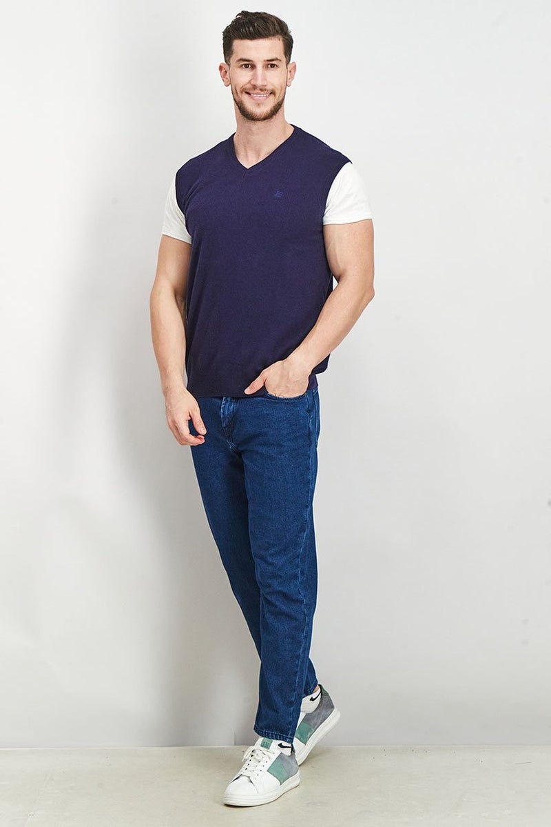 Harmont & Blaine Men V-Neck Knit Sweatshirt, Navy - Image 3