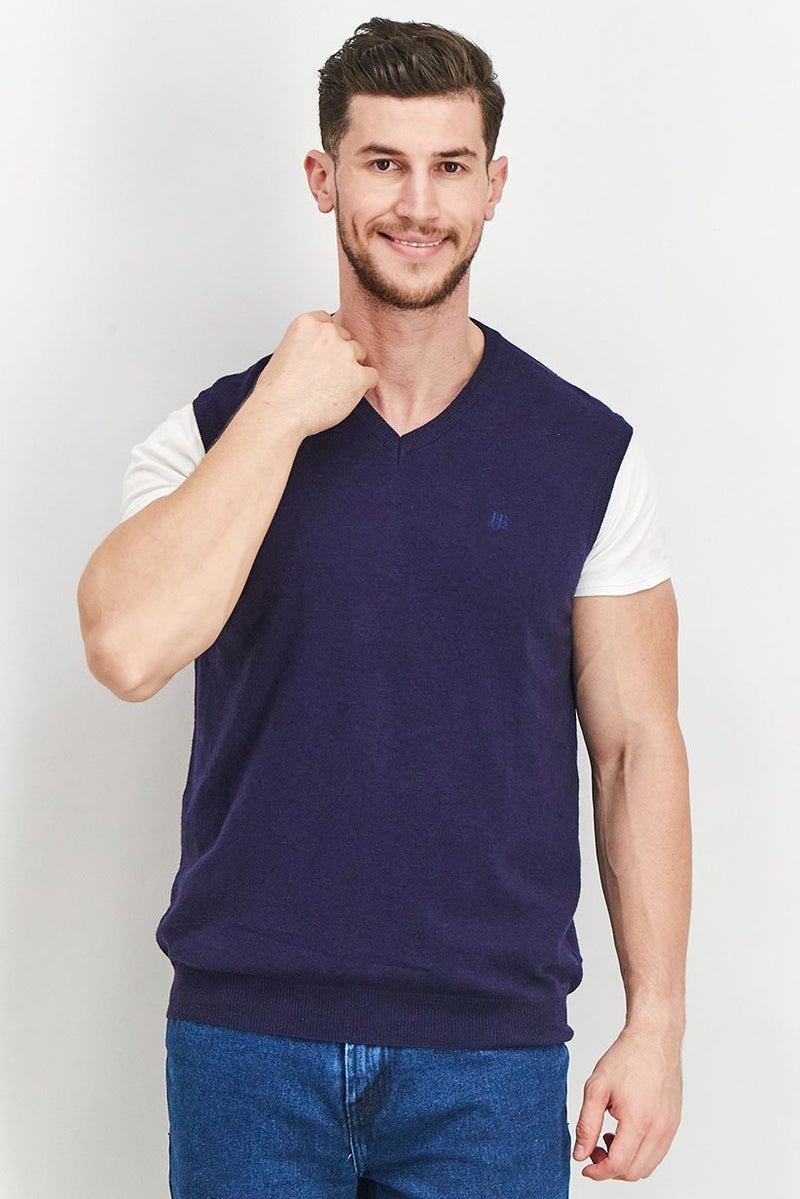 Harmont & Blaine Men V-Neck Knit Sweatshirt, Navy - Image 1