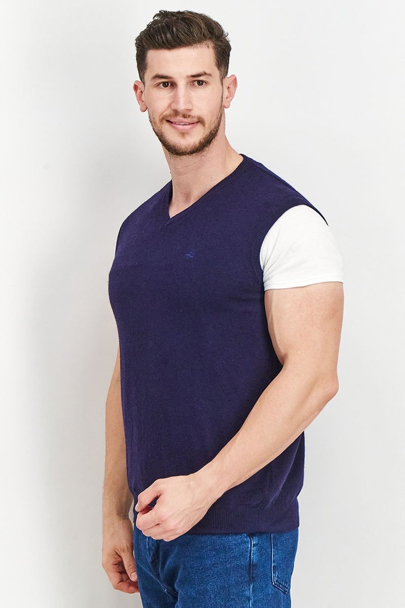 Harmont & Blaine Men V-Neck Knit Sweatshirt, Navy - Image 2