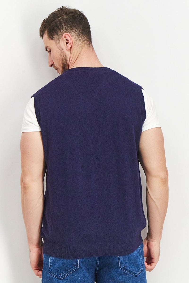 Harmont & Blaine Men V-Neck Knit Sweatshirt, Navy - Image 4