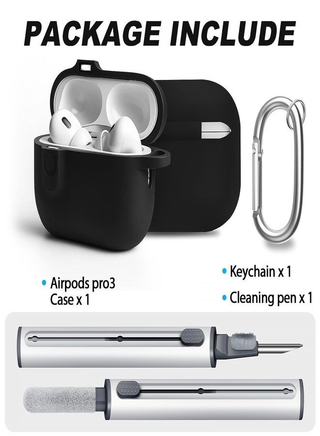 MOLOVA Compatible with AirPod Pro 3 Case Cover with Cleaner Kit, Soft Silicone Cover for AirPods Pro 3rd Generation Comes with Magnetic Lid Lock & Keychain-Solid for Women/Men,Black - Image 2