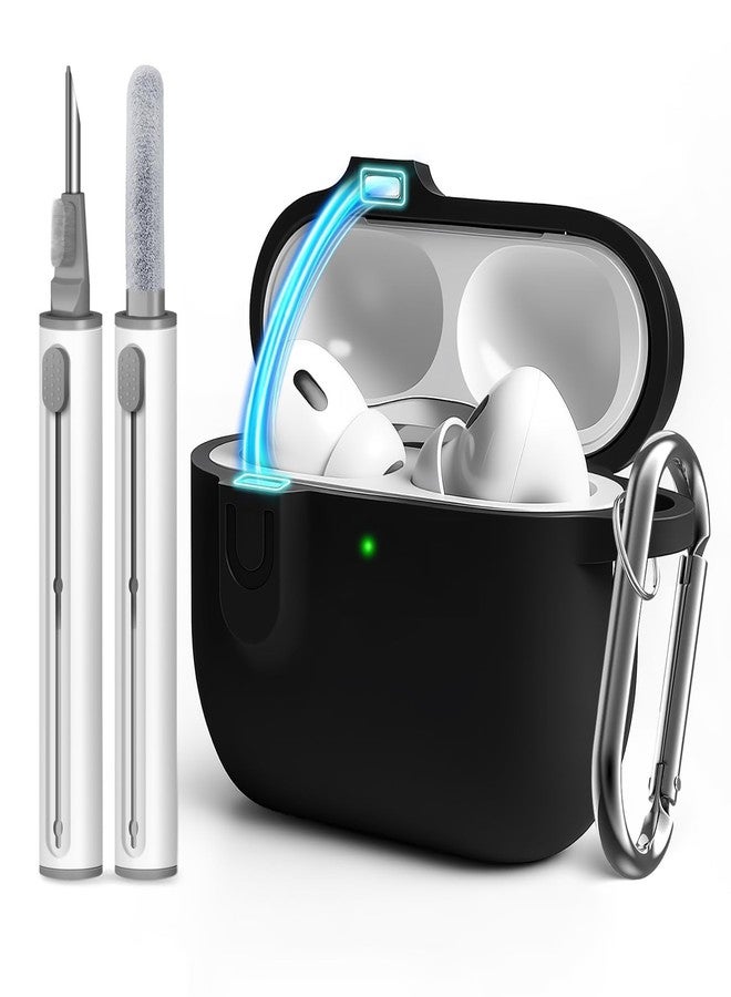 MOLOVA Compatible with AirPod Pro 3 Case Cover with Cleaner Kit, Soft Silicone Cover for AirPods Pro 3rd Generation Comes with Magnetic Lid Lock & Keychain-Solid for Women/Men,Black - Image 1