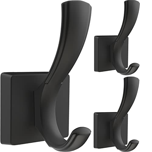 TOFIIGREM 3 Pack Black Towel Hooks, Towels Robe Holder for Bathroom Coat Hooks for Wall Hanging Key Hat Backpack (3 Pack, Black) - Image 1