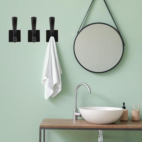 TOFIIGREM 3 Pack Black Towel Hooks, Towels Robe Holder for Bathroom Coat Hooks for Wall Hanging Key Hat Backpack (3 Pack, Black) - Image 4