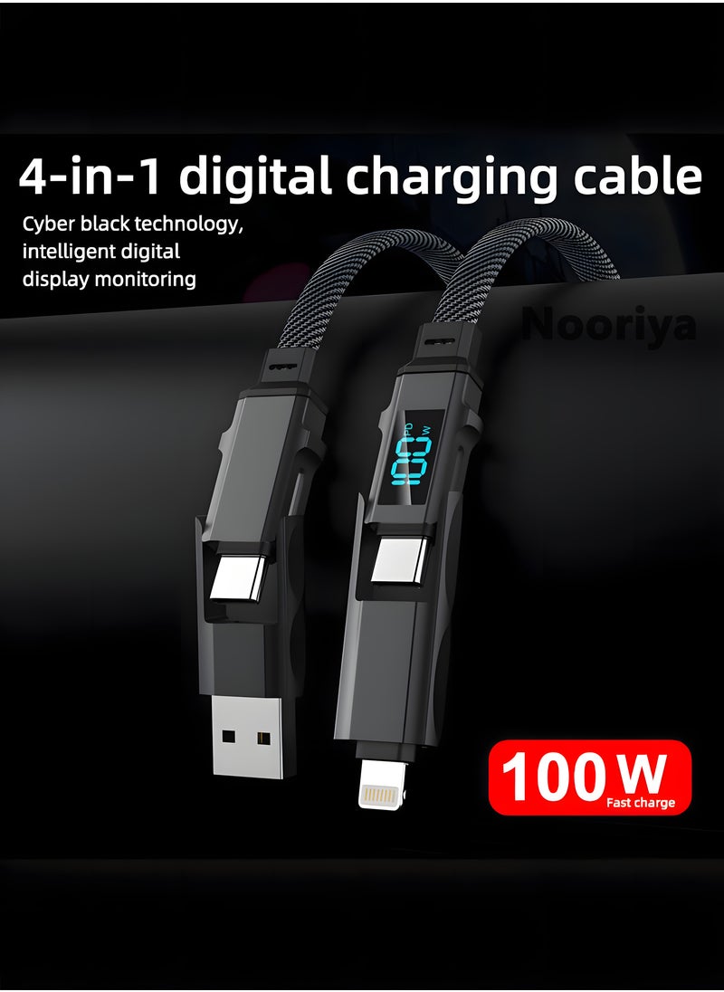 Nooriya - 4-in-1 USB C Fast Charging Cable with LED Display, Multi USBC Charger Combo Lightning/Type C/USB A Metal Ports for iPhone 16/15/14 Pro Max iPad MacBook AirPods Pro Samsung Google (100W, 2M) - Image 1