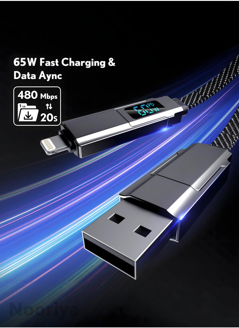Nooriya - 4-in-1 USB C Fast Charging Cable with LED Display, Multi USBC Charger Combo Lightning/Type C/USB A Metal Ports for iPhone 16/15/14 Pro Max iPad MacBook AirPods Pro Samsung Google (100W, 2M) - Image 1