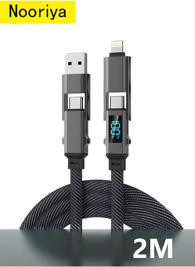 Nooriya - 4-in-1 USB C Fast Charging Cable with LED Display, Multi USBC Charger Combo Lightning/Type C/USB A Metal Ports for iPhone 16/15/14 Pro Max iPad MacBook AirPods Pro Samsung Google (100W, 2M) - Image 1